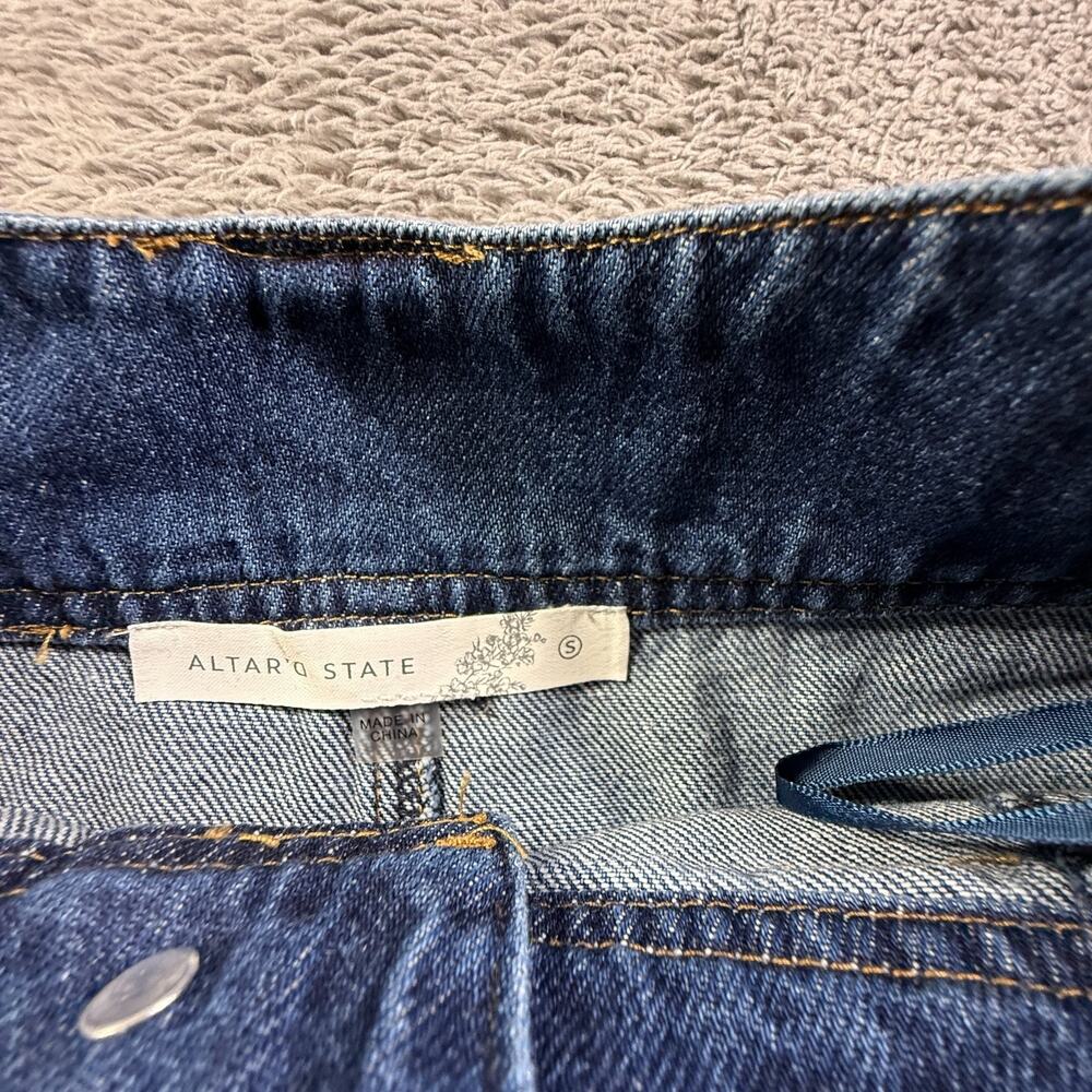Altar'd State S Womens Denim Mini Skirt Blue Jean A-Line Cotton Flare NWT - Picture 3 of 9